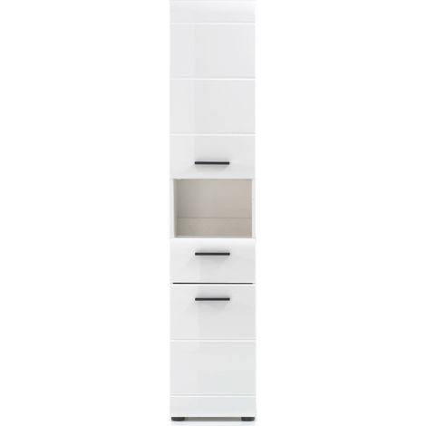 Meuble colonne salle de bain blanc brillant 2 portes 1 tiroir Kinzo 30cm (1/5)