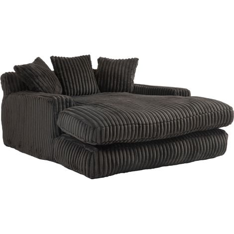 Chaise longue de pana negro con 3 cojines, sofá individual sin montaje (1/5)