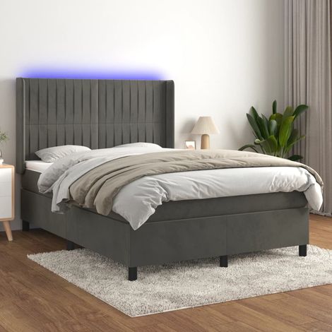 Cama box spring colchón y LED terciopelo gris oscuro 140x200 cm (1/5)