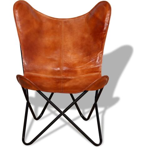 INLIFE Chaise papillon Marron Cuir véritable (1/5)