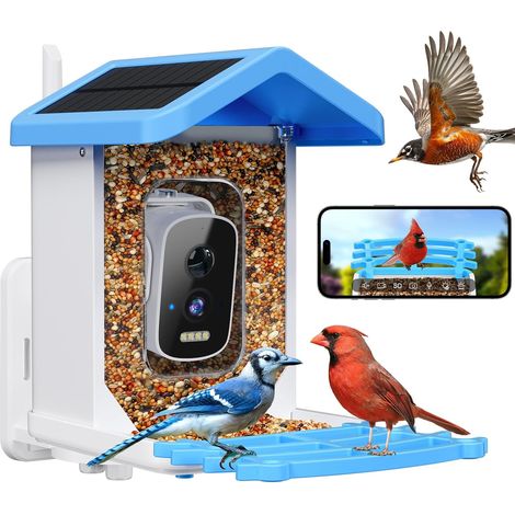 Mangiatoia intelligente per uccelli con telecamera, riconoscimento automatico delle specie tramite intelligenza artificiale, pannello solare, video HD 2.5K, casetta per uccelli con telecamera per uso  (1/5)