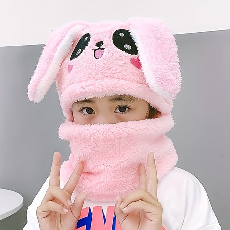 1 cache-oreilles d'hiver chaud en peluche avec oreilles de lapin - Cache-oreilles coupe-vent pour bébé, convient aux garçons et aux filles, confortable par temps froid H (1/5)