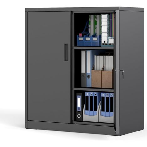 COSTWAY Armadio Portadocumenti, Armadio Multiuso con 2 Ante con Serratura e 2 Ripiani Regolabili, per Ufficio, Soggiorno e Scuola, 80 x 40 x 91 cm (1/5)