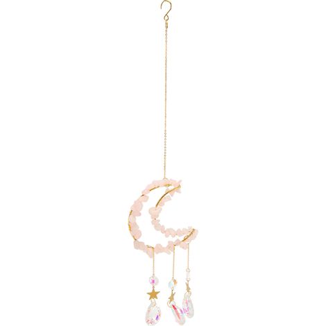 Lune en cristal rose attrape-soleil, carillon éolien lunaire magnifique et raffiné pour fenêtre intérieure de jardin. (1/5)