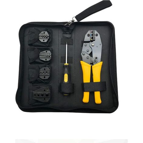 Cable Crimping Pliers, Cable Crimping Pliers with 5 Interchangeable Jaws, Ratchet Pliers for Wire, Shrink Connectors, Nylon, Uninsulated, Cable Lugs