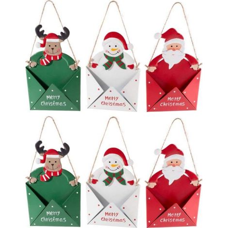 Lettera di Babbo Natale da Appendere, in Metallo con Personaggio - Set da 6 (1/2)