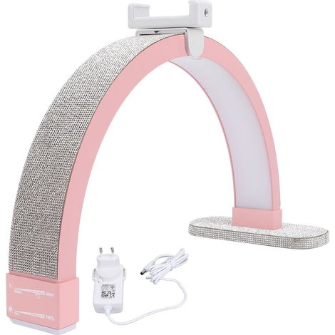 Lampe de bureau manucure demi-lune 16 pouces 20W variateur tactile sans scintillement 3200-5600K avec support téléphone (1/5)