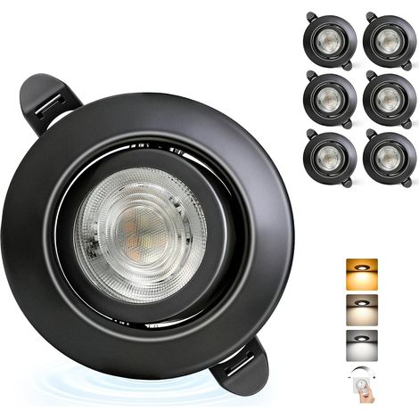 Spot LED Encastrable Dimmable 220V, 5.5W 600LM IP44 Spots LED Encastrable Extra Plat 68mm, 45° Orientable Spots de Plafond Blanc Chaud/Neutre/Froid Spot Salle de Bain, Noir Lot de 6
