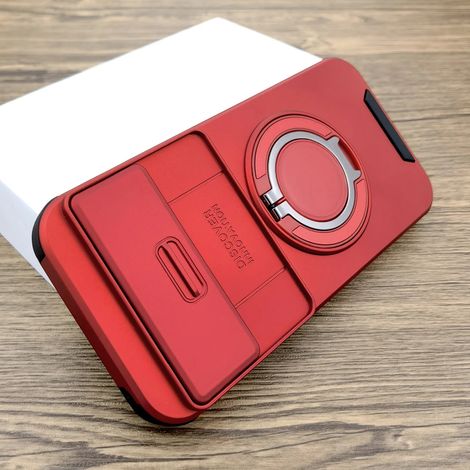 Étui de téléphone multifonctionnel avec support coulissant et fenêtre, protection magnétique antichoc (rouge, Google Pixel 8a)