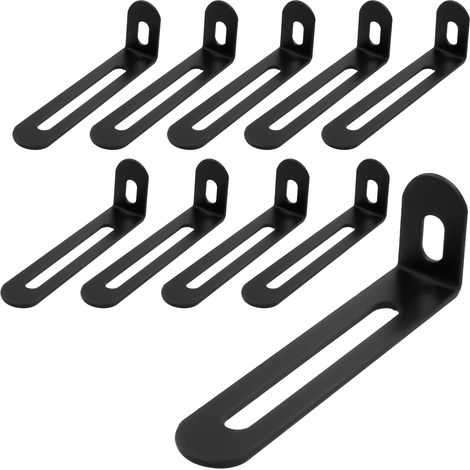 Lot de 10 raccords d'angle pour fixation murale - 73 x 23,5 x 15 mm - Noir - En forme de L - Équerre de fixation réglable - Avec 2 trous oblongs - Angle de réglage de 90° - Pour meubles, armoires (1/5)