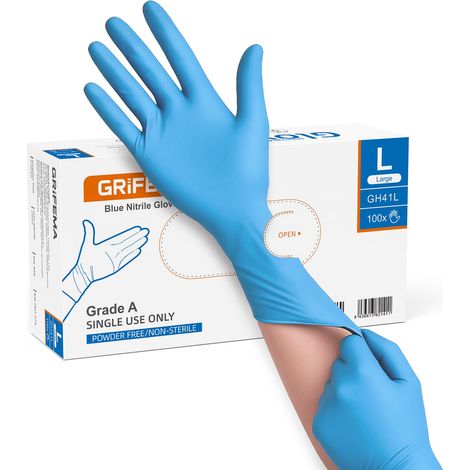 Gants Nitrile Jetables Bleus Taille L Boîte de 100 Sans Poudre (1/5)