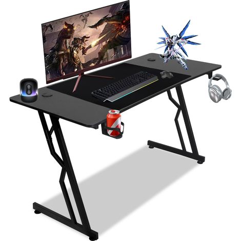 Randaco Gaming Tisch Gamingtisch Schwarz Schreibtisch Kohlefaserplatte Gamer Computertisch Ergonomischer PC Tisch 120x60cm