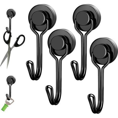 8 Magnethaken, extra starke Magnethaken, schwarze Neodym-Haken, 6 kg Neodym-Magnethaken, leistungsstarke Magnete mit Haken für Schlafzimmer, Garage, Schlüsselhalter (1/5)