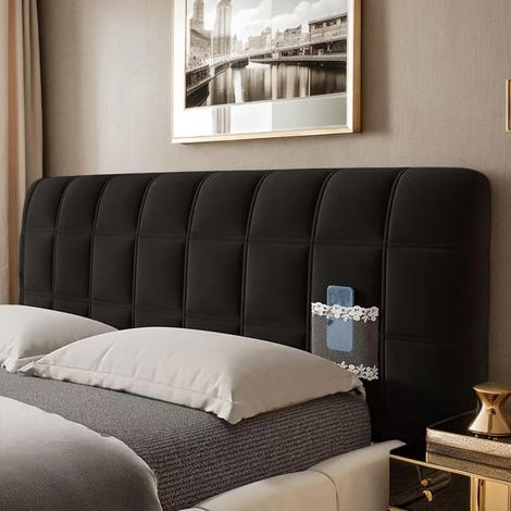 CCYKXA Housse De Tête De Lit Moderne en Velours Lavable pour Lit Simple King Size Double Protection Complète Épaisse Coussin Doux Anti-Poussière,Noir,150cm