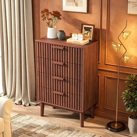 JOOKGBD-Comò 60x34x91 cm con cassetti,Legno e Rattan,Comò Moderno Cassetti Mobile da Giorno,Credenza,Comodino,Adatto per Camera,Soggiorno,Corridoio,Stile lusso minimalista,Marrone