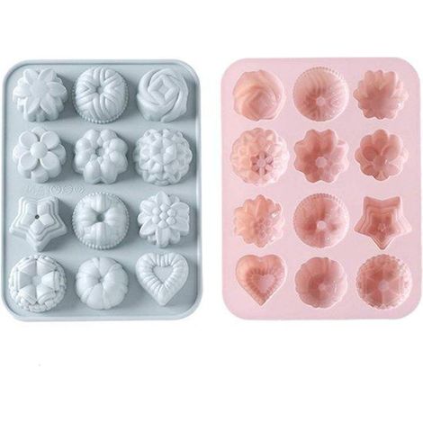 Moule à gâteau en silicone - 12 cavités pour gâteaux, biscuits, chocolats et glaçons - Résistant à la chaleur et facile à nettoyer