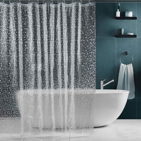 Rideau De Douche, EVA Etanche Rideaux Salle de Bain Toilettes Rideau Douche Anti Moisissure, Antibactérien 180x200cm, Semi Transparent (1/5)
