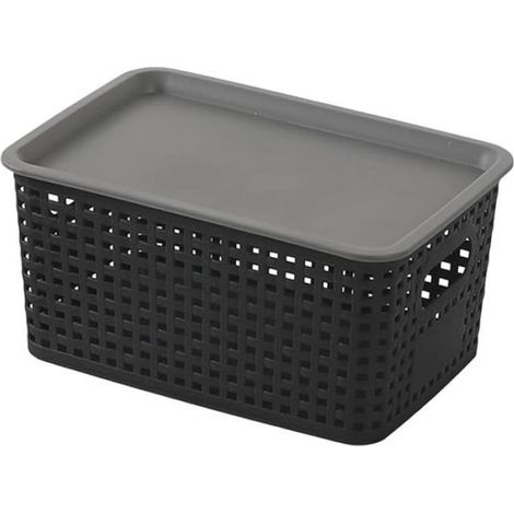 Boîtes de rangement portables empilables, paniers tressés avec couvercles, ustensiles de cuisine, boîtes de rangement d'appartement (1/4)