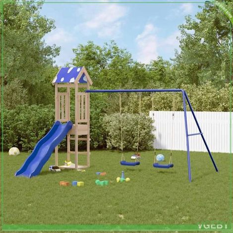 Aire de jeux d'extérieur - 3278956 - Bois de pin massif - Toboggan ondulé - Balançoire double (1/5)