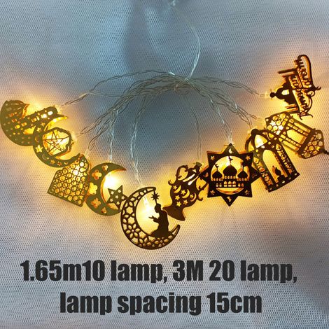 Guirlande lumineuse à piles Ramadan Eid, lampe lune et étoile, guirlande lumineuse LED Lune Moubarak pour décorations intérieures du Ramadan