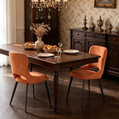 Sedie da pranzo 43x40x86 cm arancione in chenille, set da 2, con schienale traspirante e struttura in metallo (1/5)