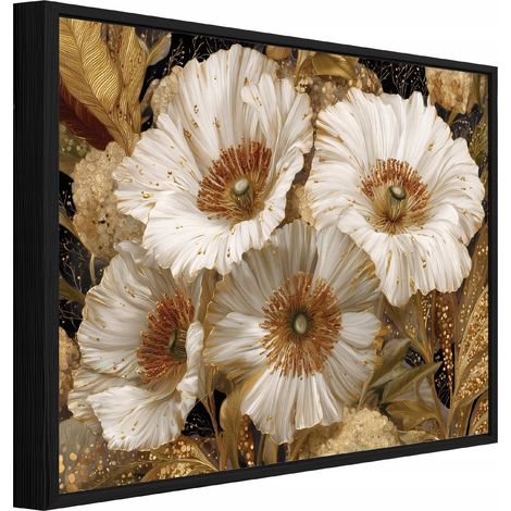 Tableau sur toile avec cadre noir – Fleurs abstraites – 100 x 70 cm (1/5)