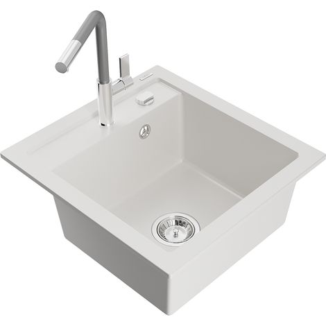 Mexen Vito lavello in granito a 1 vasca con miscelatore da cucina Flora, bianco - 6503-20-670401-06 (1/5)