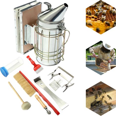 Affumicatore per api, manico per telaio per api, kit di attrezzatura per apicoltura, argento, M (1/2)