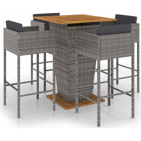 Maison Exclusive - Set da Bar da Giardino 5 pz con Cuscini in Polyrattan Grigio (1/5)