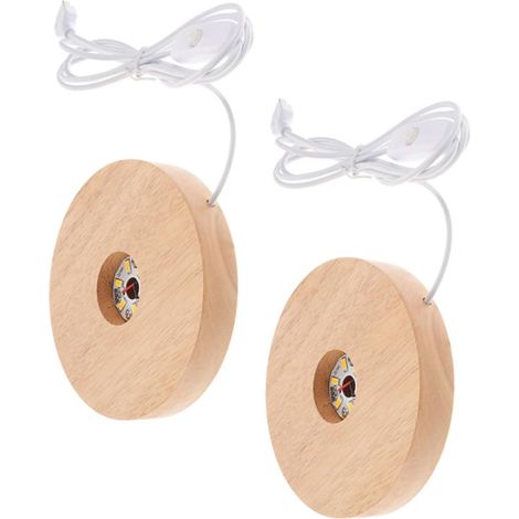 Socle Lumineux USB LED pour Boule de Cristal, Support Rond en Bois Naturel Veilleuse Ambiance Déco Chambre Salon Cadeau Décoratif Astronomique, Lot de 2 Pièces (1/5)