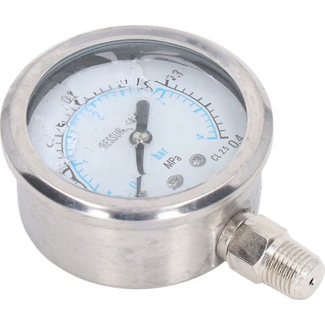 Radial-Vakuummeter, stoßfestes Edelstahlgehäuse, 1/4 NPT, 0–0,4 MPa, für industrielle und private Anwendungen