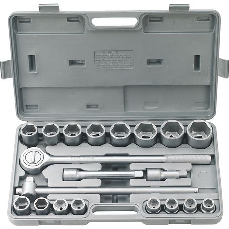 COFFRET 20 PCS CLÉ À CLIQUET DOUILLE MÉTRIQUE 3/4" FERVI 0181