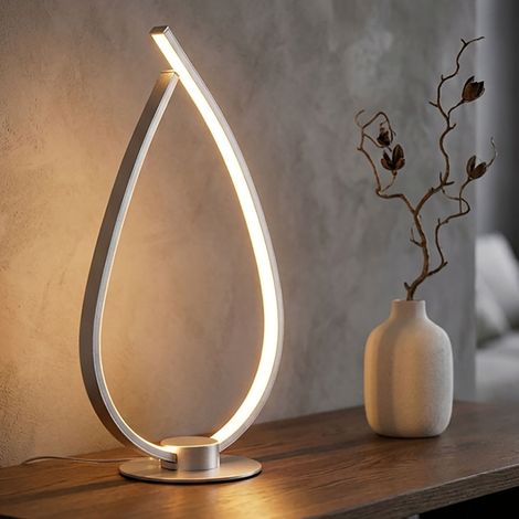 Lampada da tavolo a LED argento Lampada da comodino di design Lampada da tavolo moderna, interruttore a cavo, 6W 256Lm bianco caldo, LxLxH 20,5x12x37,5 cm (1/5)