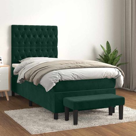 Cama box spring con colchón terciopelo verde oscuro 90x200 cm