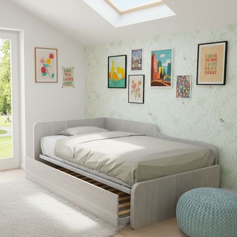 Divano letto piazza e mezza 120x190 con spalliera e secondo letto estraibile - Rovere rock