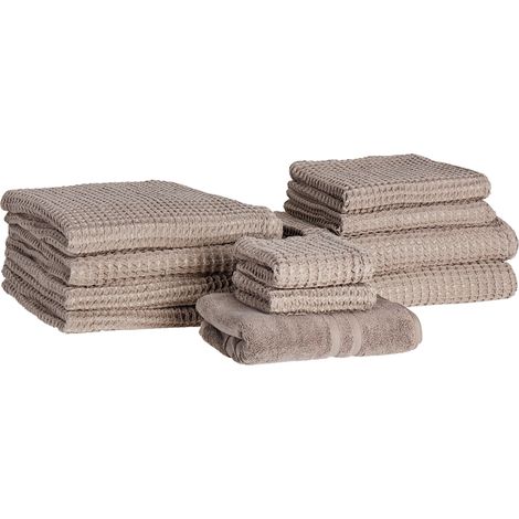 Conjunto de 11 toallas toalla de baño y alfombrilla de baño de algodón cero torsión para invitados gris pardo Areora (1/5)