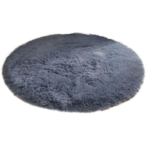 Tapis rond de 120 cm pour chambre à coucher, salon, antidérapant, doux et moelleux, grand tapis de sol pour couloir,Gris argenté (1/4)