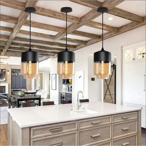 kawoo 3pcs Retro Lampe Luminaire en Verre,Lustre Suspension Industrielle Vintage pour Salon Chambre (1/4)