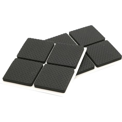 Sollbry 16Pcs Patin Antiderapant Caoutchouc Tampon Caoutchouc Adhesif Patin Feutre Adhésif Patin de Meubles Adhésif pour la Protection des Carreaux, Tables, Planchers de Bois 3.8 x 3.8cm (Noir) (1/4)