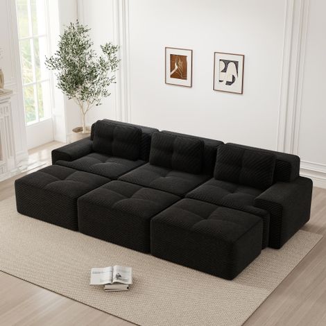 Canapé d'angle modulable avec fonction lit et 3 poufs, canapé trois places, doux et confortable. (1/5)