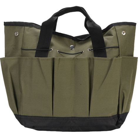 Sac à outils de jardin en tissu Oxford, portable, organisateur d'outils de jardinage avec plusieurs poches et poignée pour le camping en plein air, vert olive. (1/5)