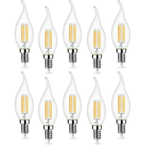 KLVGTIFS PU - Lot de 10 4W Ampoule de Filament LED E14 470LM Flamme Bougie Blanc froid 6000K, Non-Dimmable, Angle de Faisceau 360° (1/5)