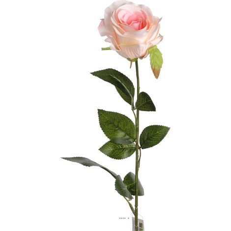 Rose Nina factice Rose tendre H70cm Tête de 9cm et 3 belles feuilles - couleur: Rose pâle
