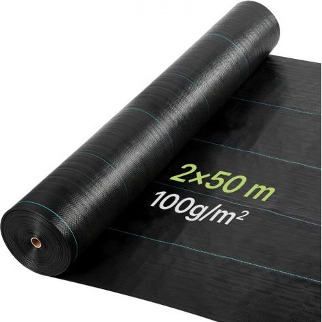 Malla Antihierbas 2 x 50 m, 100 g/m², Tela Geotextil para Control de Maleza Polipropileno Tejido de Alta Densidad para Ventilación, Invernaderos, Exterior, Caminos de Grava, Drenaje y Jardines (1/5)