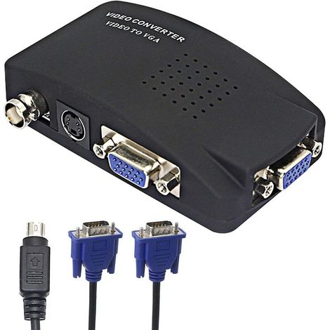 Convertisseur BNC à VGA, entrée S-Video BNC à Sortie VGA Adaptateur pour caméra de Surveillance vidéo PC Moniteur Ordinateur Portable DVR TV (1/4)