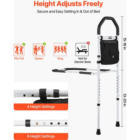 Barrière de lit pour personnes âgées, barre d’appui pour lit avec pied de support et main courante en PU, hauteur réglable, tube en… (1/5)