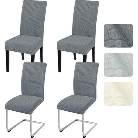 Stuhlhussen 4er Set Dunkelgrau, Universal Stretch Jacquard für Esszimmerstühle (1/5)