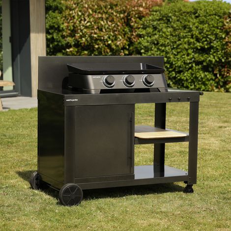 Cook'In Garden – Desserte NOVA 110 PREMIUM – Chariot à plancha en acier époxy gris anthracite – Dimensions L 122 x l 65 x H 105 cm – 3 crochets pour ustensiles (1/5)