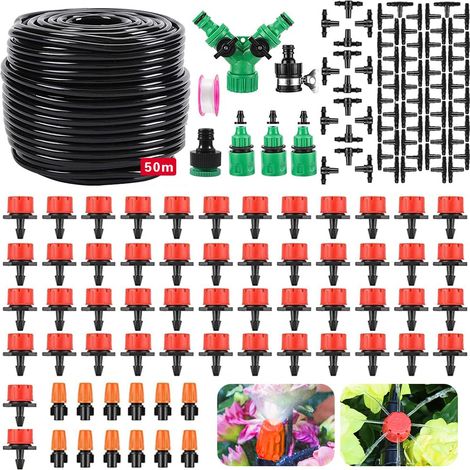 Système d'irrigation Jardin,201 Pièces Kit Arrosage Automatique,50M Arrosage Automatique pour Jar,Irrigation Jardin,Convient pour le Jardin, la Pelouse, le Refroidissement (1/5)