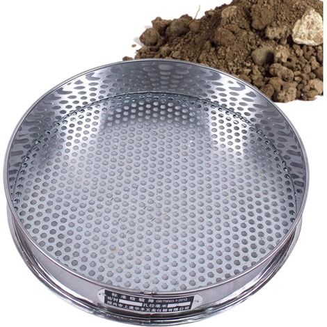 20 cm Edelstahlsieb, leicht und lebensmittelecht, für Erde, Bohnen, Mehl oder Gartenbedarf – 7,5 mm Lochgröße, einfach in der Küche oder im Freien zu verwenden. (1/5)